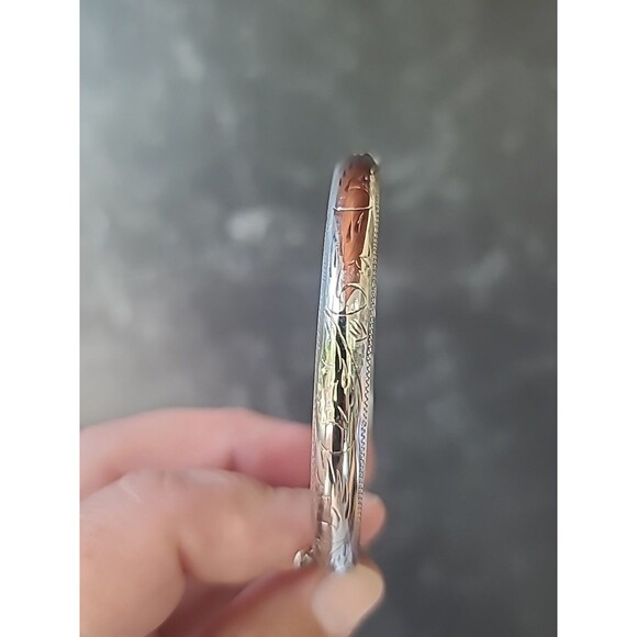 Sterling Silver 925 Etched Hinged Bangle Bracelet Vintage, READ Description - Picture 1 of 10